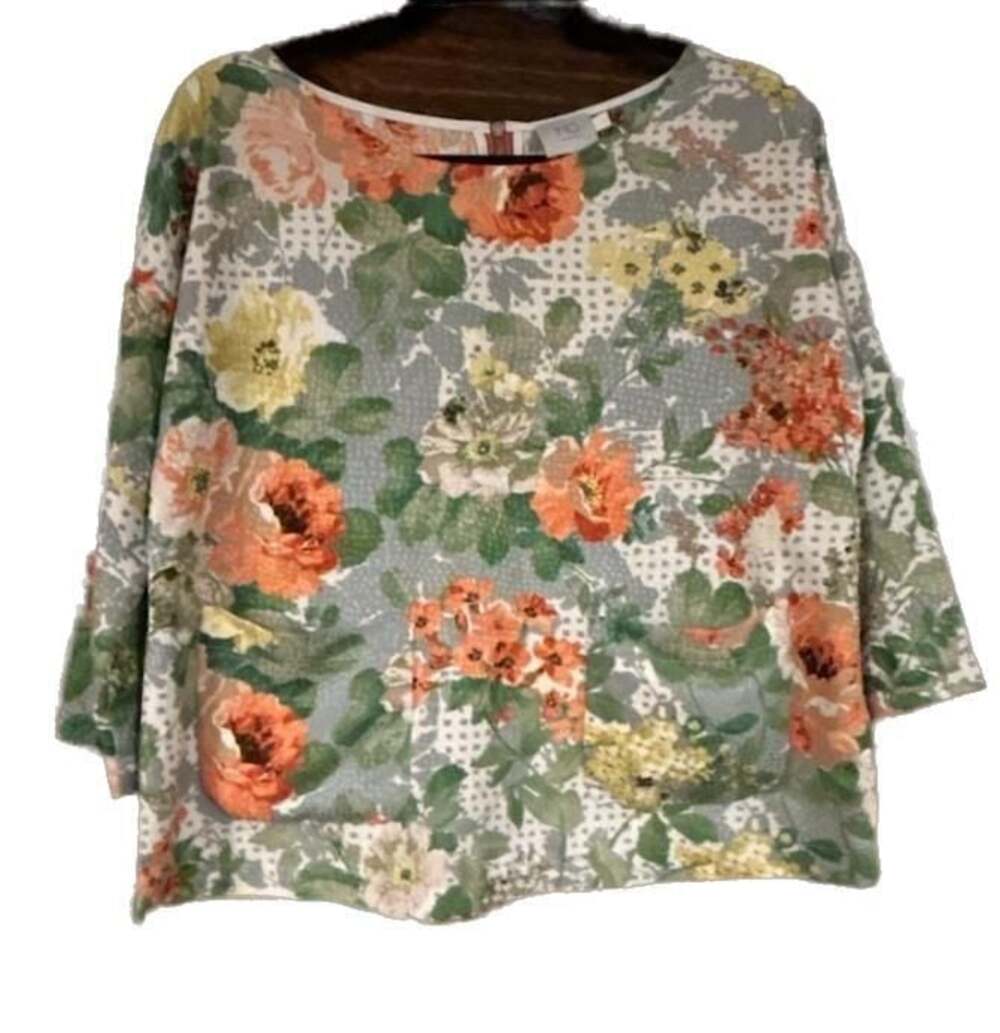 Anthropologie HD in Paris Bloomfield Floral 3/4 Sleeve Top with Pockets